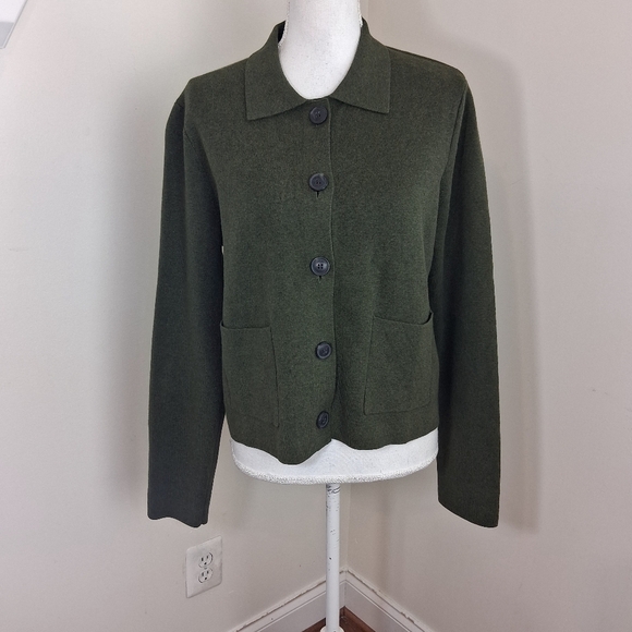 J. Crew Factory Dark Green Women's Cropped Oline Green Cardigan Size Large NWT - Picture 2 of 8
